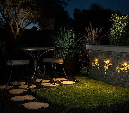 Landscape lighting installation company, American National, set up lighting for the outside bar area.