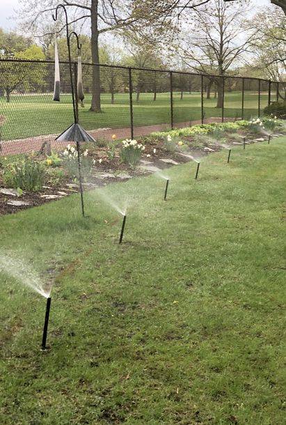 American National's yard sprinkler system in action.