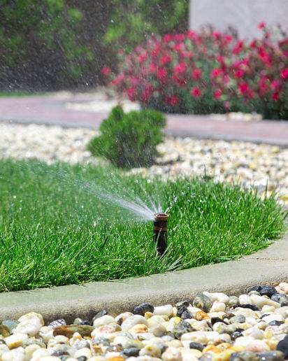 Automatic yard sprinkler system in action.