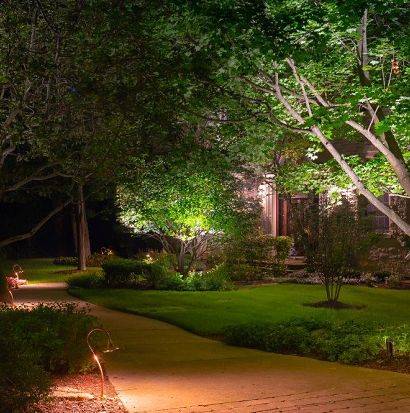 Architectural lighting design - pathway lighting on a suburban house.