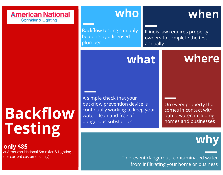 American National Sprinkler & Lighting - backflow testing infographic.