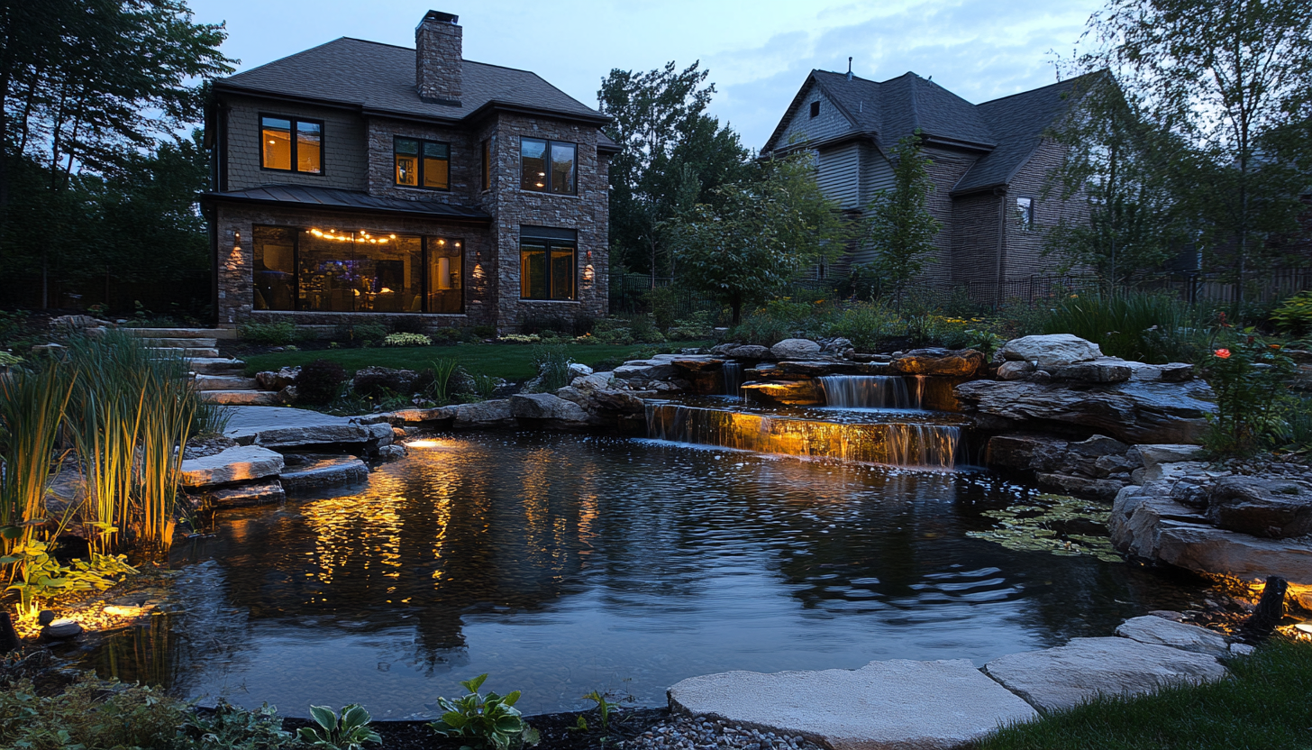 Lake Zurich Landscape Lighting on a backyard pond