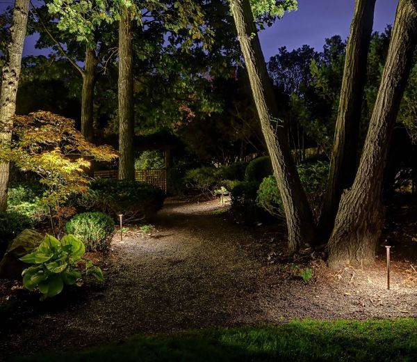 American National Sprinkler & Lighting - a home in Northbrook, IL with an outdoor landscape lighting and pathway lighting.