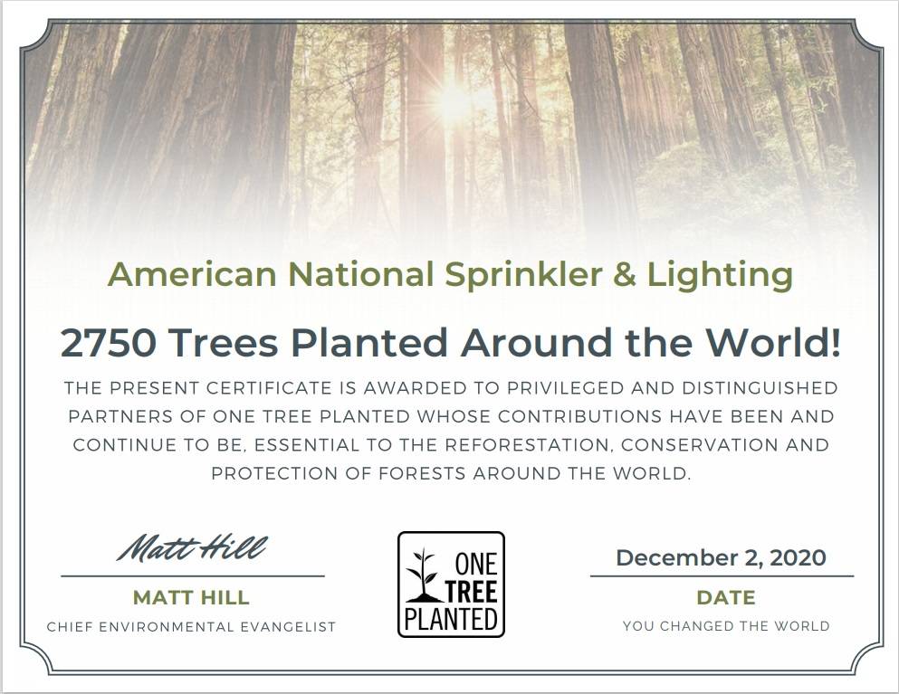 tree planting certificate | American National Sprinkler & Lighting