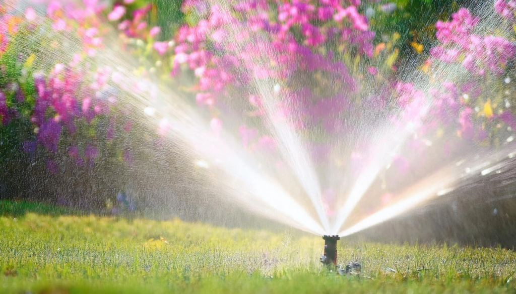 a spring irrigation sprinkler starting up