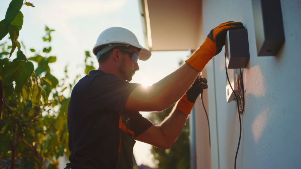 A professional landscape lighting technician repairing landscape lighting